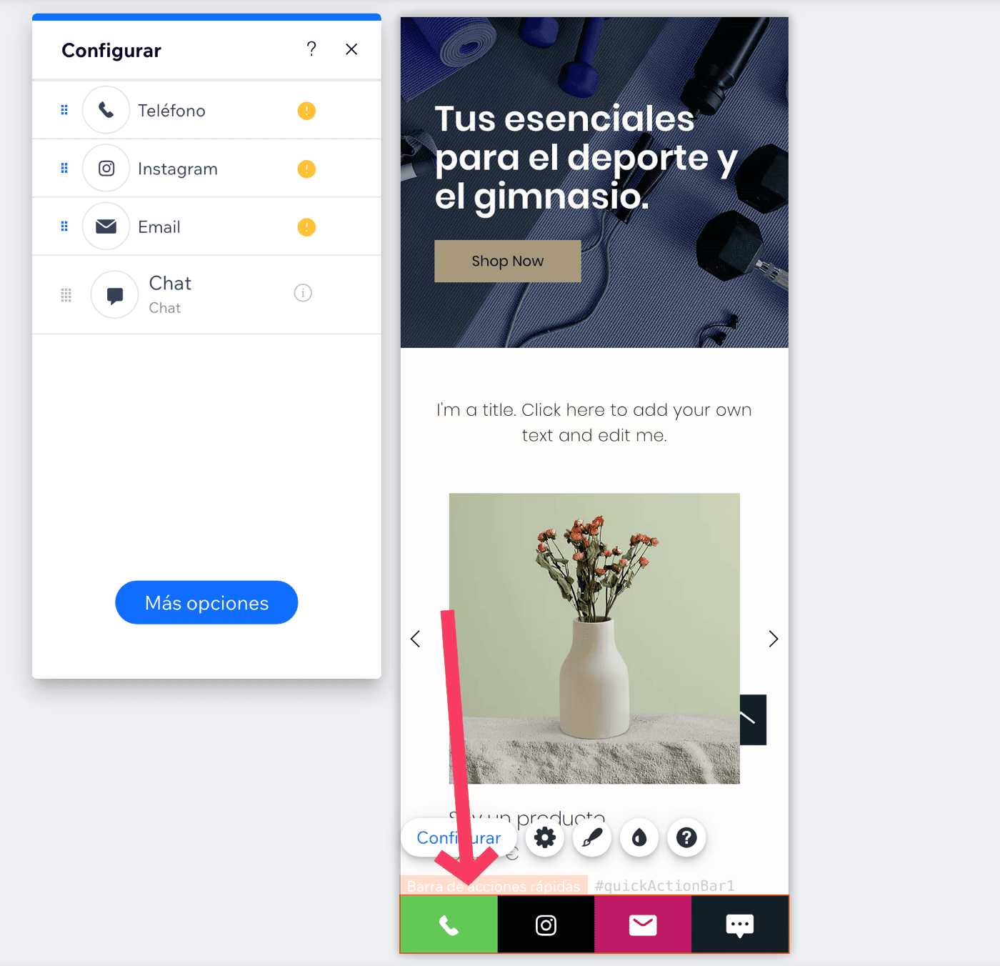 Barra de acciones rápidas de Wix