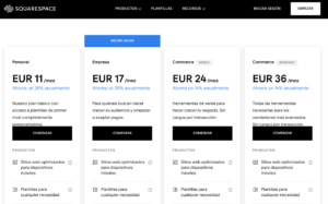 Los precios de Squarespace